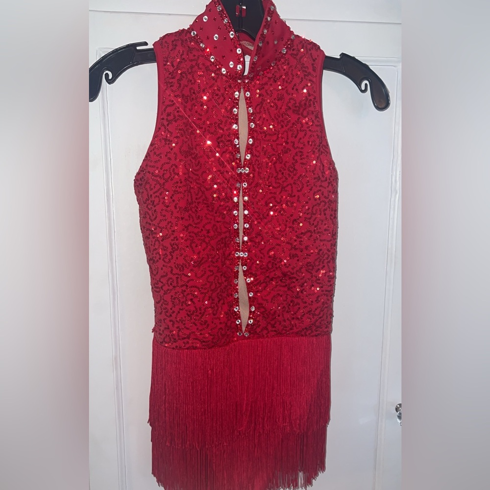 Beautiful Balera red sequin Dancewear medium adult body suit one piece
